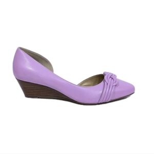 Talbots Laney Knot Wedge Pumps sz 8 Women Purple Leather D'orsay Heel lilac